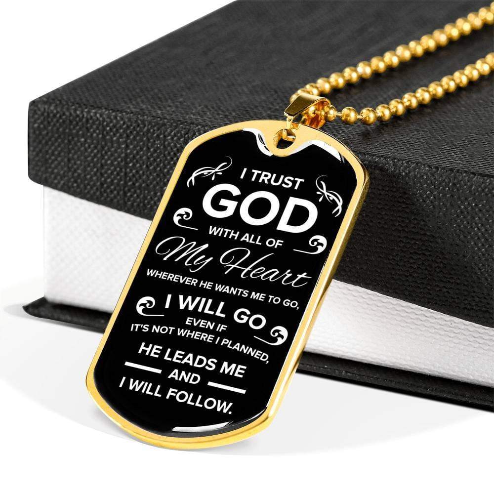 Trust In The Lord Necklace Stainless Steel or 18k Gold Dog Tag 24" Chain-Express Your Love Gifts
