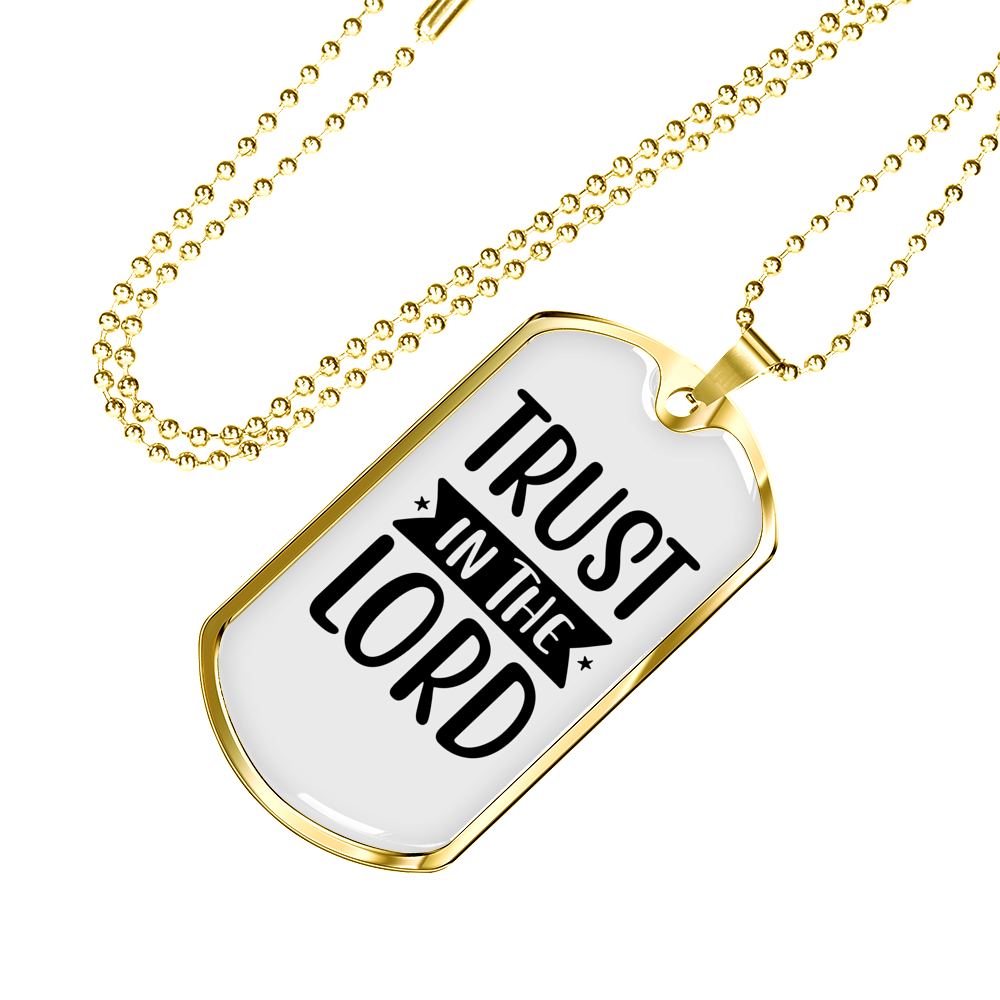 Trust In The Lord Stars Christian Necklace Stainless Steel or 18k Gold Dog Tag 24" Chain-Express Your Love Gifts
