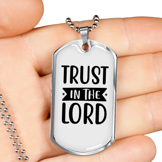 Trust In The Lord Stars Christian Necklace Stainless Steel or 18k Gold Dog Tag 24" Chain-Express Your Love Gifts