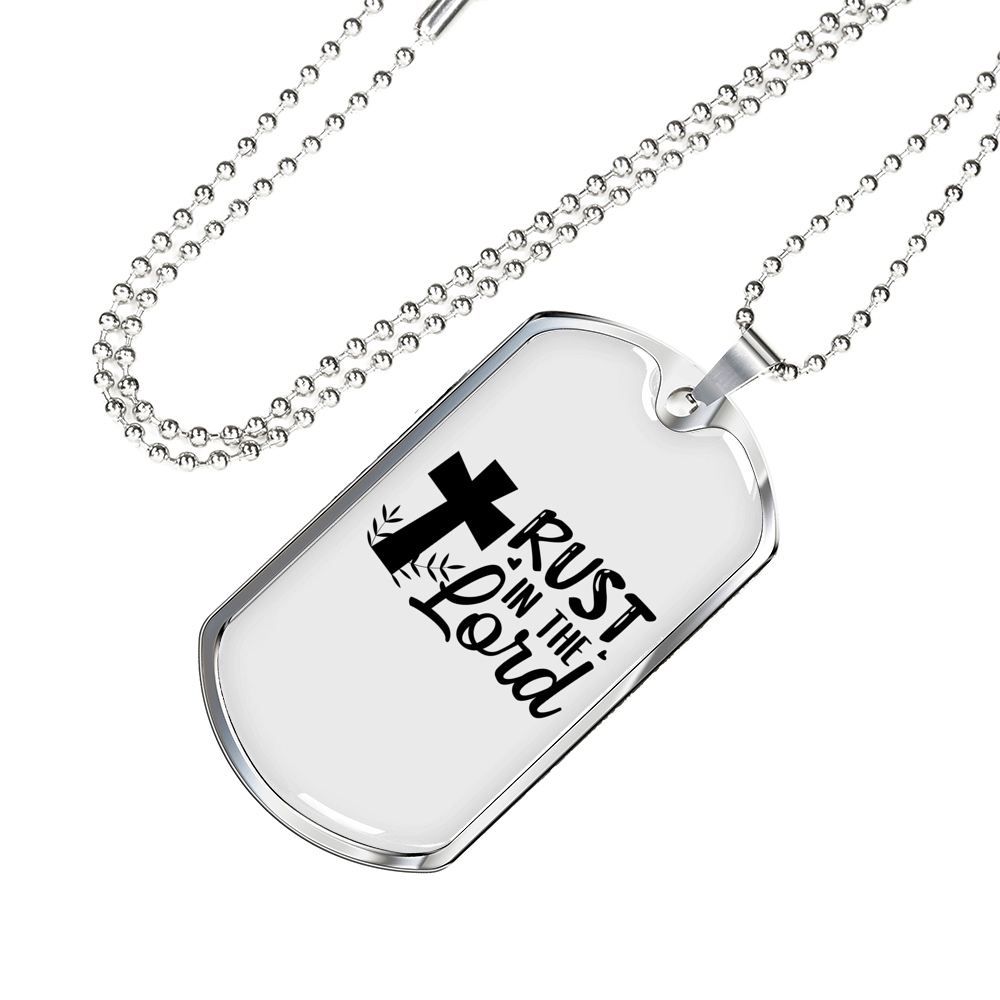 Trust The Lord Cross Christian Necklace Stainless Steel or 18k Gold Dog Tag 24" Chain-Express Your Love Gifts