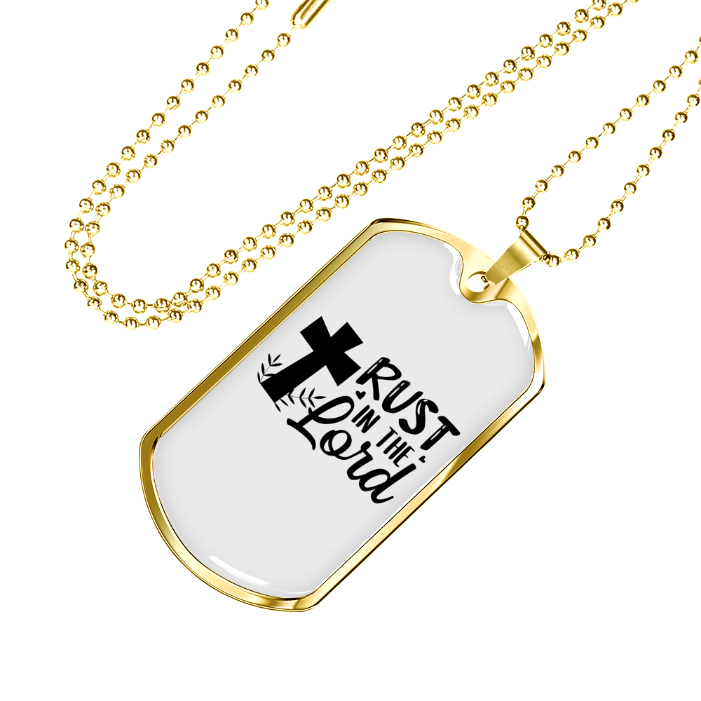 Trust The Lord Cross Christian Necklace Stainless Steel or 18k Gold Dog Tag 24" Chain-Express Your Love Gifts