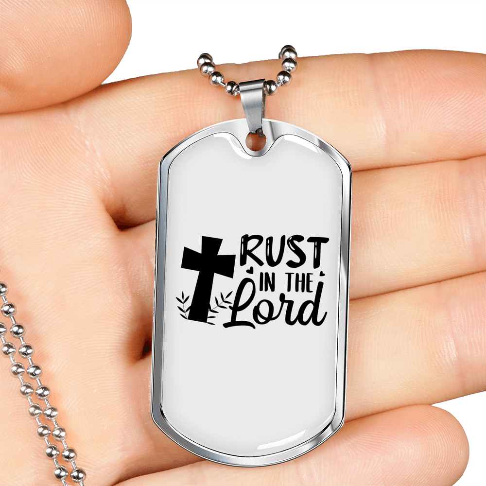 Trust The Lord Cross Christian Necklace Stainless Steel or 18k Gold Dog Tag 24" Chain-Express Your Love Gifts
