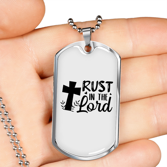 Trust The Lord Cross Christian Necklace Stainless Steel or 18k Gold Dog Tag 24" Chain-Express Your Love Gifts