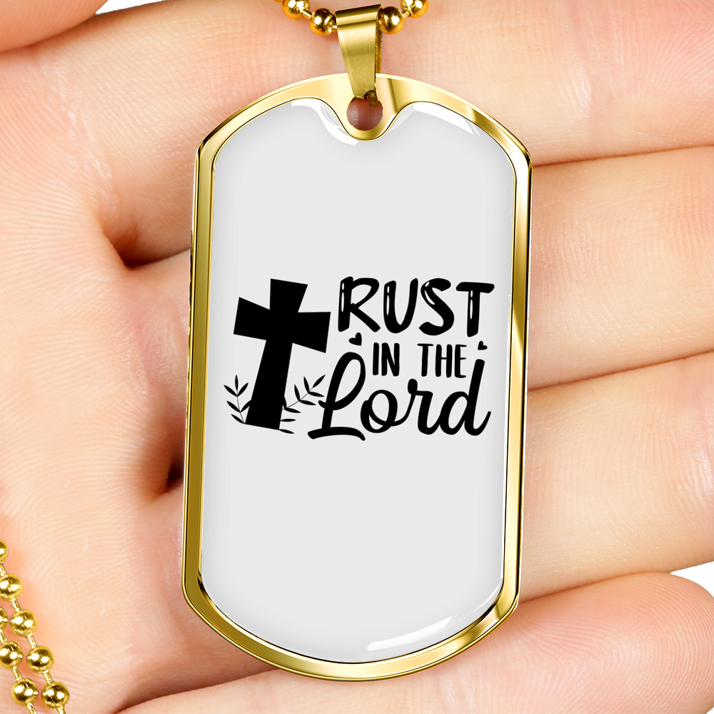 Trust The Lord Cross Christian Necklace Stainless Steel or 18k Gold Dog Tag 24" Chain-Express Your Love Gifts