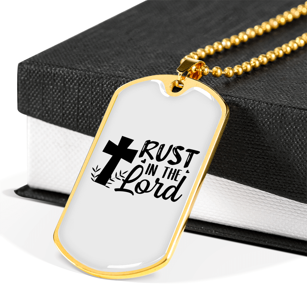 Trust The Lord Cross Christian Necklace Stainless Steel or 18k Gold Dog Tag 24" Chain-Express Your Love Gifts