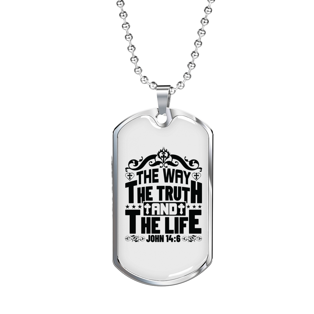 Truth Life Way Christian Necklace Stainless Steel or 18k Gold Dog Tag 24" Chain-Express Your Love Gifts
