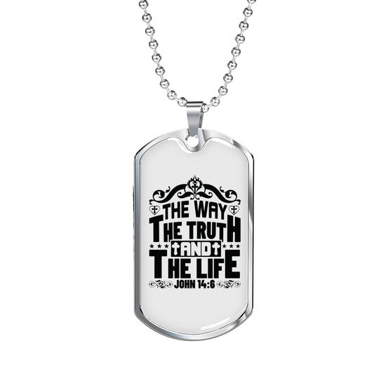 Truth Life Way Christian Necklace Stainless Steel or 18k Gold Dog Tag 24" Chain-Express Your Love Gifts