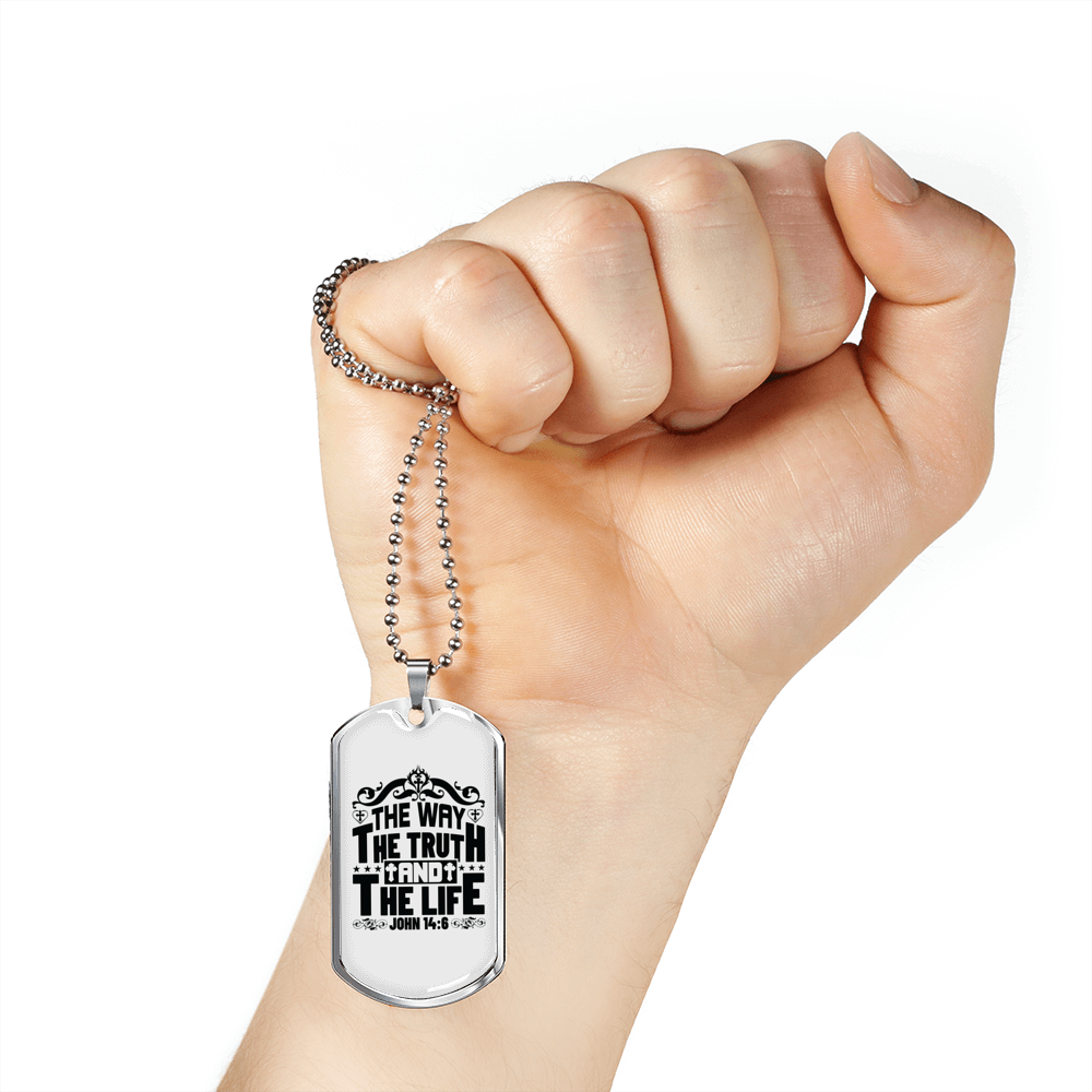 Truth Life Way Christian Necklace Stainless Steel or 18k Gold Dog Tag 24" Chain-Express Your Love Gifts