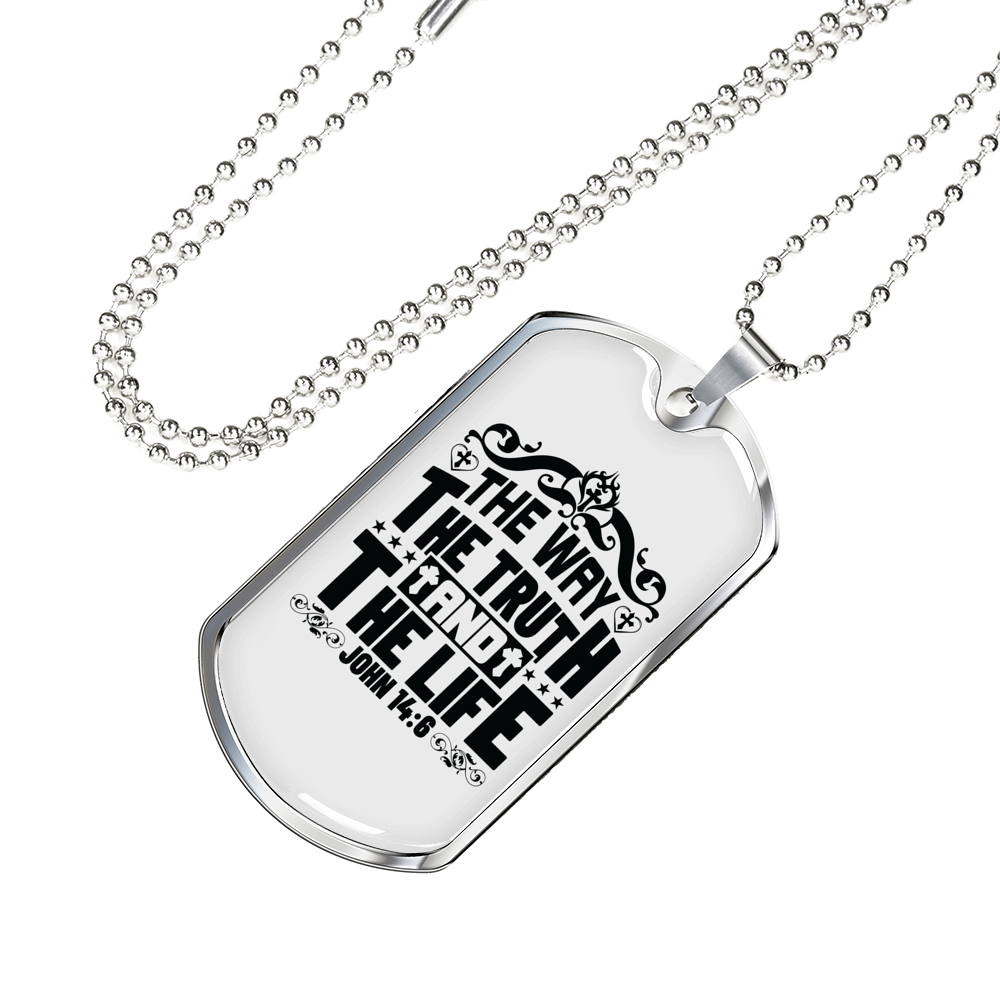Truth Life Way Christian Necklace Stainless Steel or 18k Gold Dog Tag 24" Chain-Express Your Love Gifts