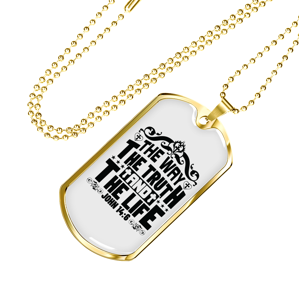 Truth Life Way Christian Necklace Stainless Steel or 18k Gold Dog Tag 24" Chain-Express Your Love Gifts