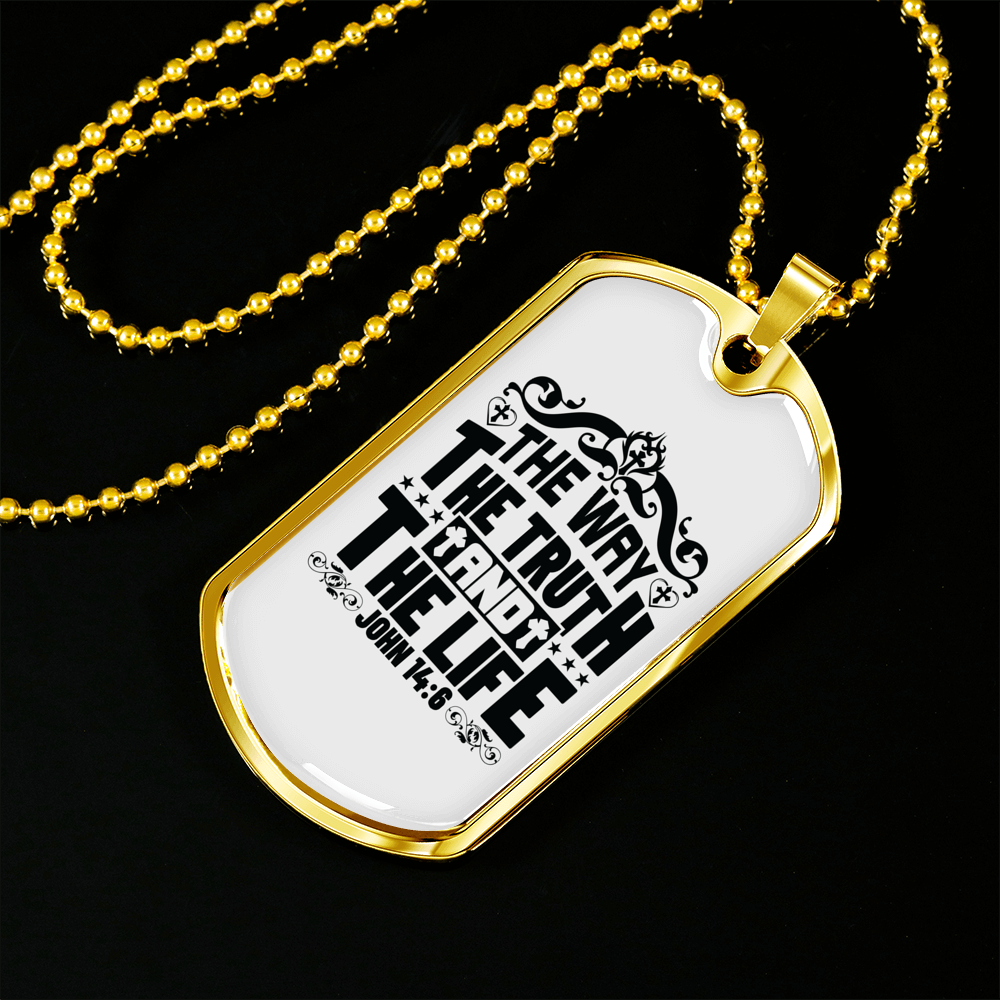 Truth Life Way Christian Necklace Stainless Steel or 18k Gold Dog Tag 24" Chain-Express Your Love Gifts
