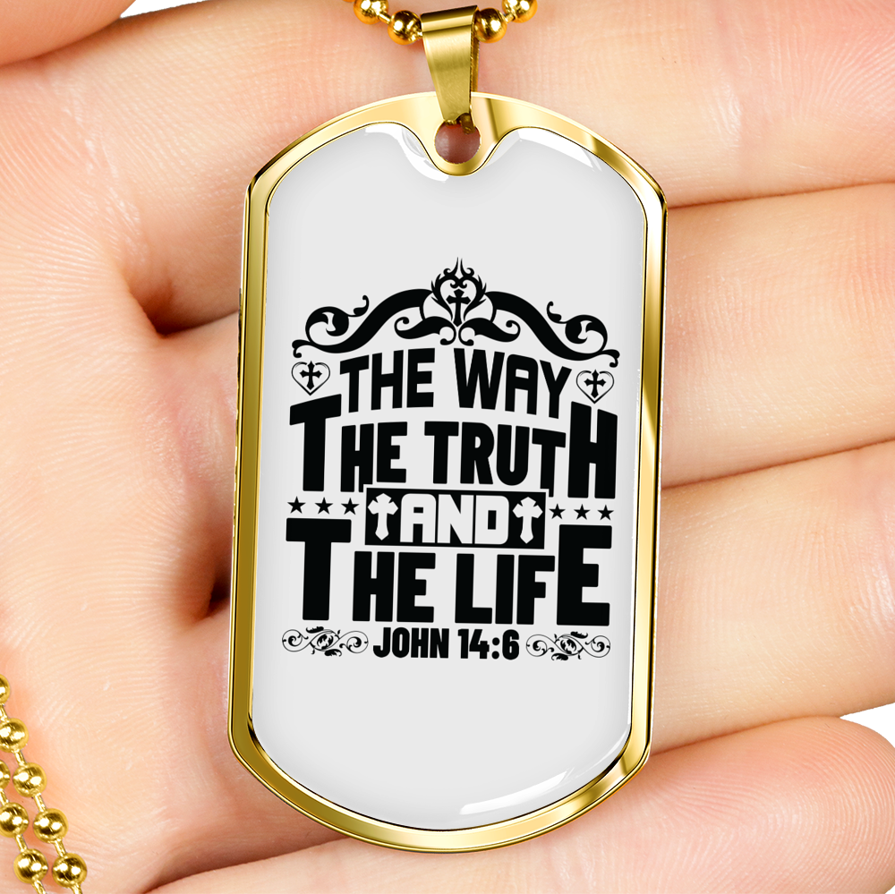 Truth Life Way Christian Necklace Stainless Steel or 18k Gold Dog Tag 24" Chain-Express Your Love Gifts