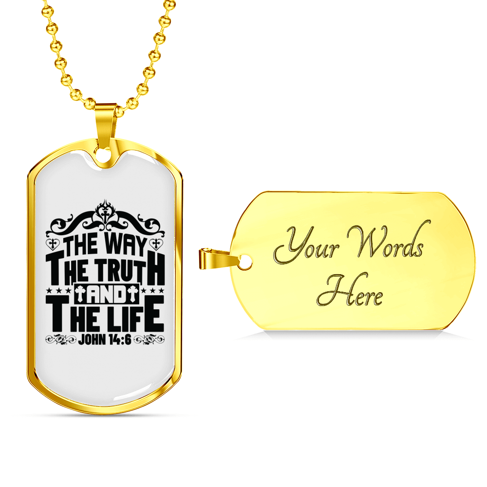 Truth Life Way Christian Necklace Stainless Steel or 18k Gold Dog Tag 24" Chain-Express Your Love Gifts