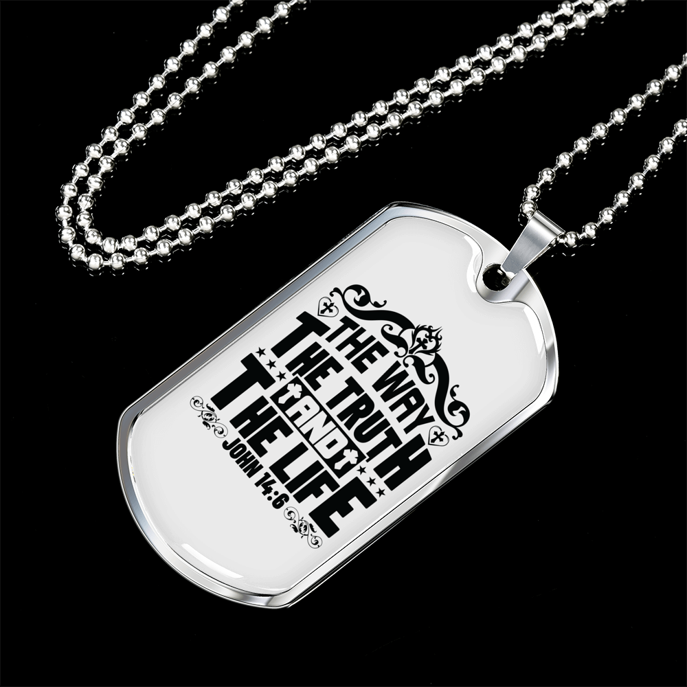 Truth Life Way Christian Necklace Stainless Steel or 18k Gold Dog Tag 24" Chain-Express Your Love Gifts
