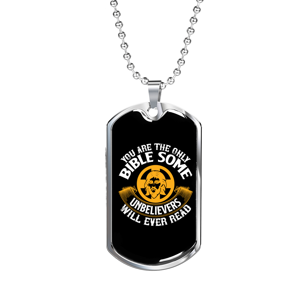 Unbelievers Will Ever Read Christian Necklace Stainless Steel or 18k Gold Dog Tag 24" Chain-Express Your Love Gifts
