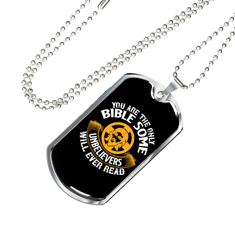 Unbelievers Will Ever Read Christian Necklace Stainless Steel or 18k Gold Dog Tag 24" Chain-Express Your Love Gifts