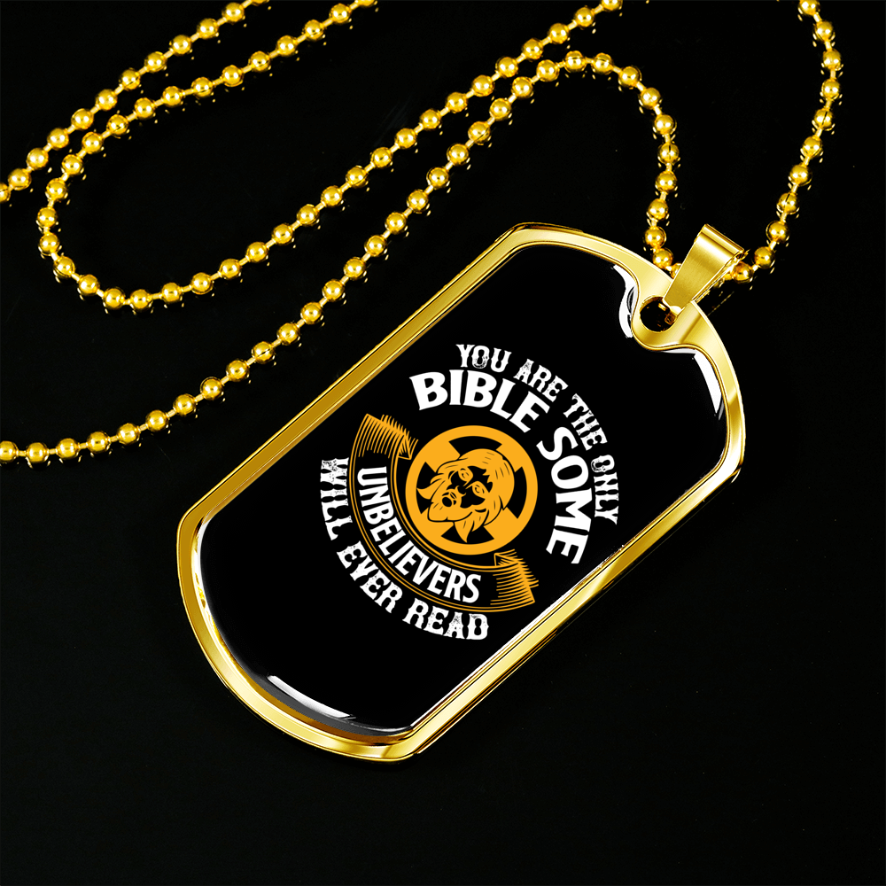 Unbelievers Will Ever Read Christian Necklace Stainless Steel or 18k Gold Dog Tag 24" Chain-Express Your Love Gifts