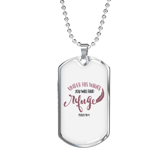 Under His Wings Christian Necklace Stainless Steel or 18k Gold Dog Tag 24" Chain-Express Your Love Gifts