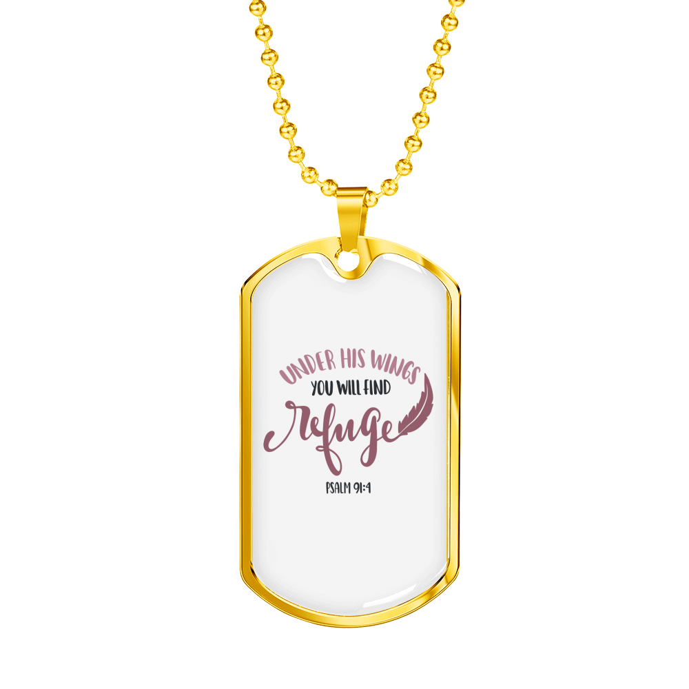 Under His Wings Christian Necklace Stainless Steel or 18k Gold Dog Tag 24" Chain-Express Your Love Gifts