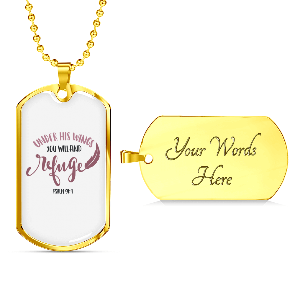 Under His Wings Christian Necklace Stainless Steel or 18k Gold Dog Tag 24" Chain-Express Your Love Gifts