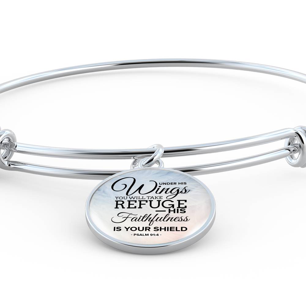 Under His Wings Circle Pendant Bangle Stainless Steel or 18k Gold 18-22"-Express Your Love Gifts