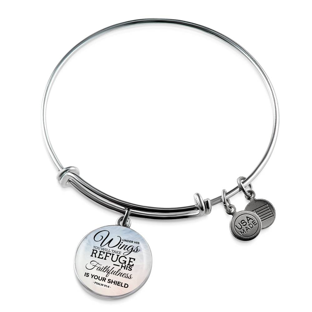 Under His Wings Circle Pendant Bangle Stainless Steel or 18k Gold 18-22"-Express Your Love Gifts