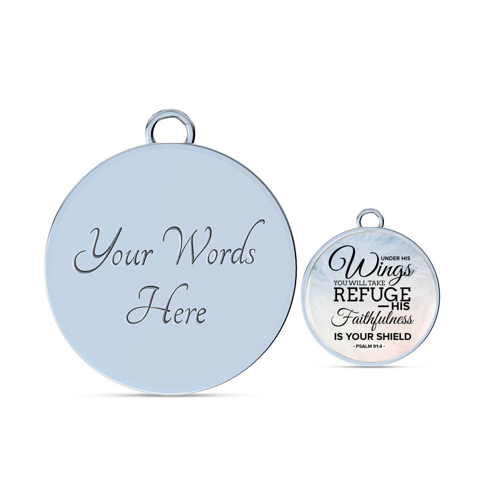 Under His Wings Circle Pendant Bangle Stainless Steel or 18k Gold 18-22"-Express Your Love Gifts