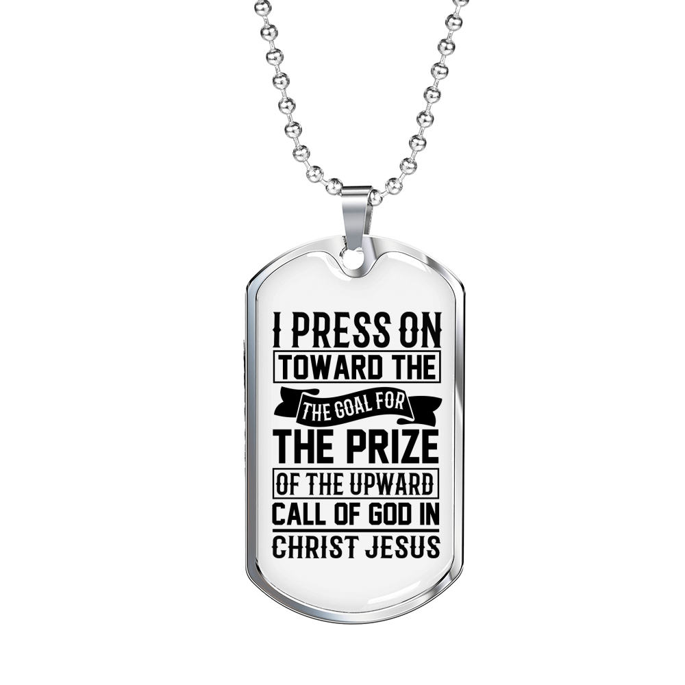 Upward Call Of God Christian Necklace Stainless Steel or 18k Gold Dog Tag 24" Chain-Express Your Love Gifts