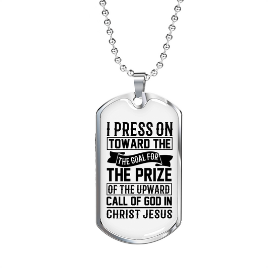 Upward Call Of God Christian Necklace Stainless Steel or 18k Gold Dog Tag 24" Chain-Express Your Love Gifts