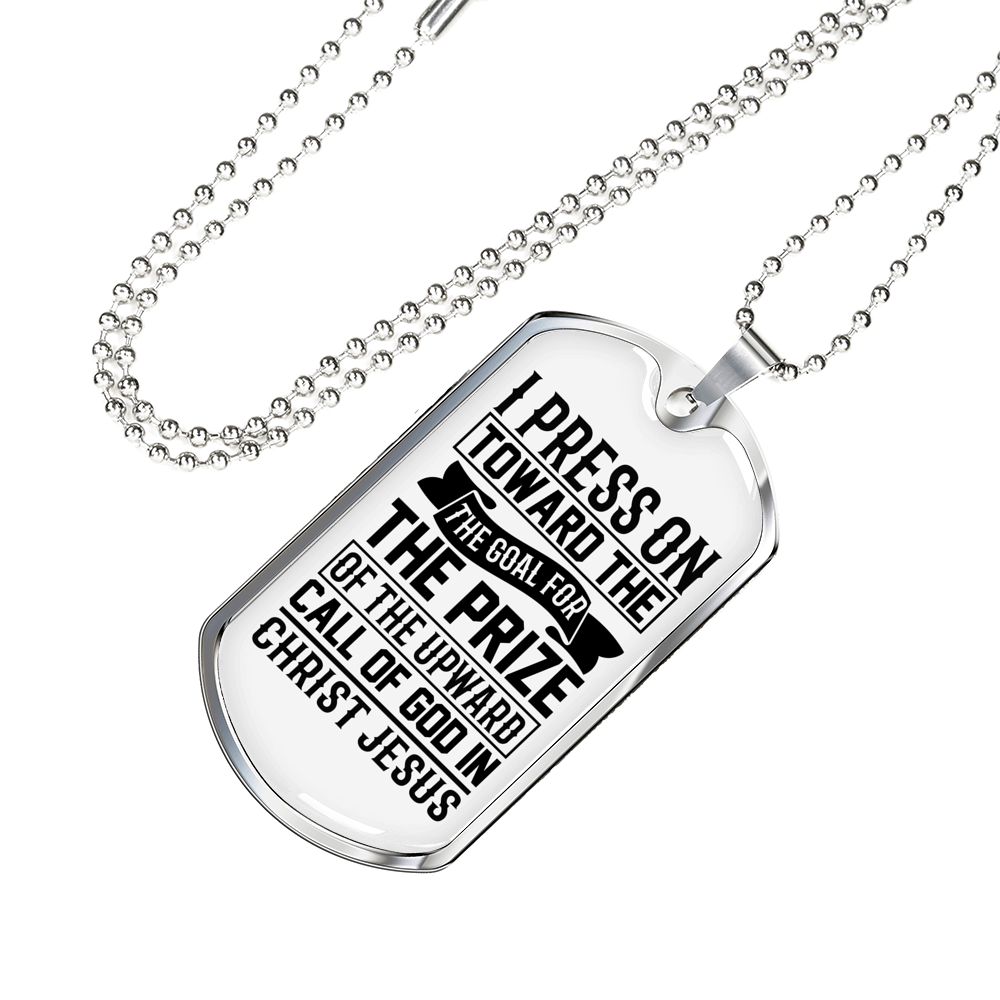 Upward Call Of God Christian Necklace Stainless Steel or 18k Gold Dog Tag 24" Chain-Express Your Love Gifts
