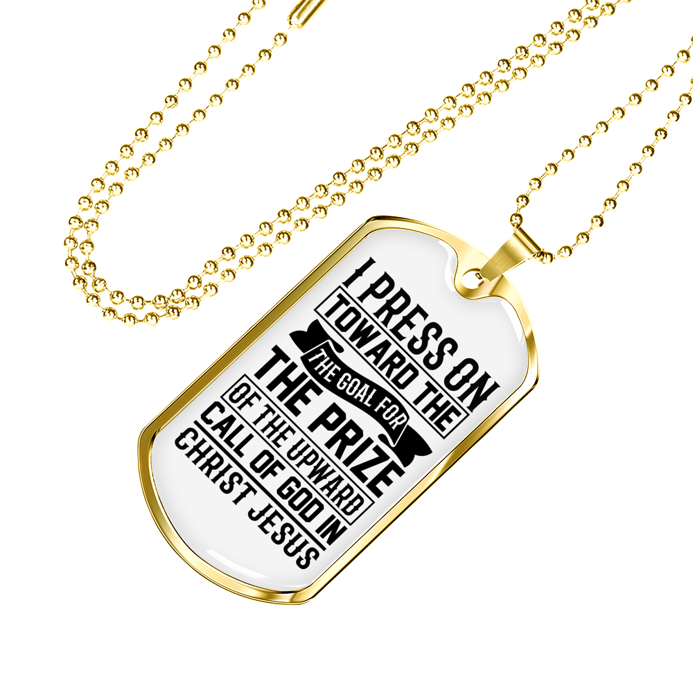 Upward Call Of God Christian Necklace Stainless Steel or 18k Gold Dog Tag 24" Chain-Express Your Love Gifts