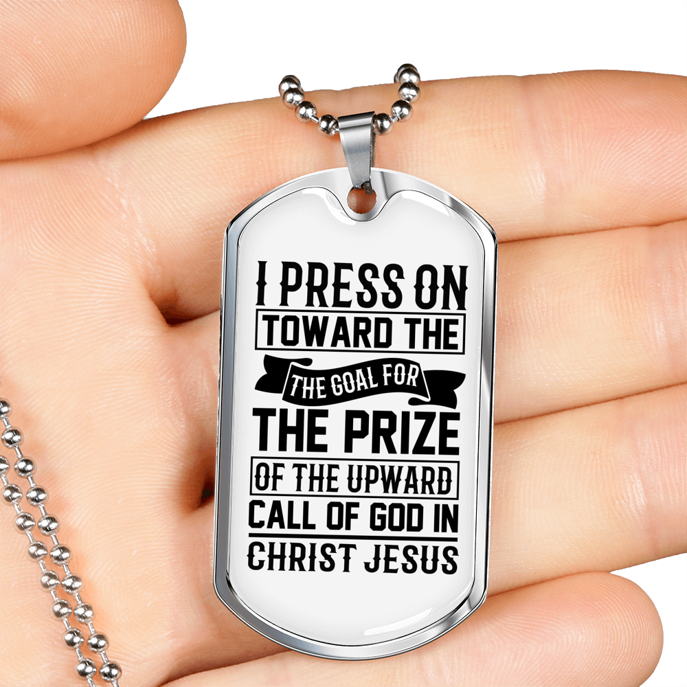 Upward Call Of God Christian Necklace Stainless Steel or 18k Gold Dog Tag 24" Chain-Express Your Love Gifts