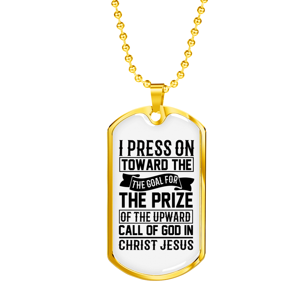 Upward Call Of God Christian Necklace Stainless Steel or 18k Gold Dog Tag 24" Chain-Express Your Love Gifts