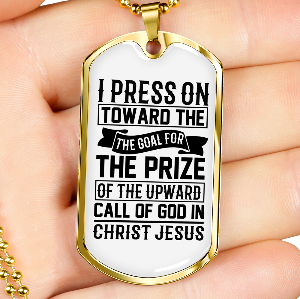 Upward Call Of God Christian Necklace Stainless Steel or 18k Gold Dog Tag 24" Chain-Express Your Love Gifts