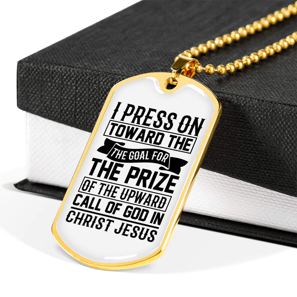 Upward Call Of God Christian Necklace Stainless Steel or 18k Gold Dog Tag 24" Chain-Express Your Love Gifts