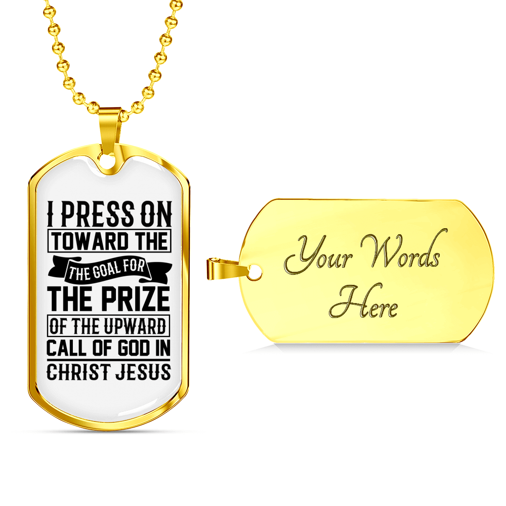 Upward Call Of God Christian Necklace Stainless Steel or 18k Gold Dog Tag 24" Chain-Express Your Love Gifts