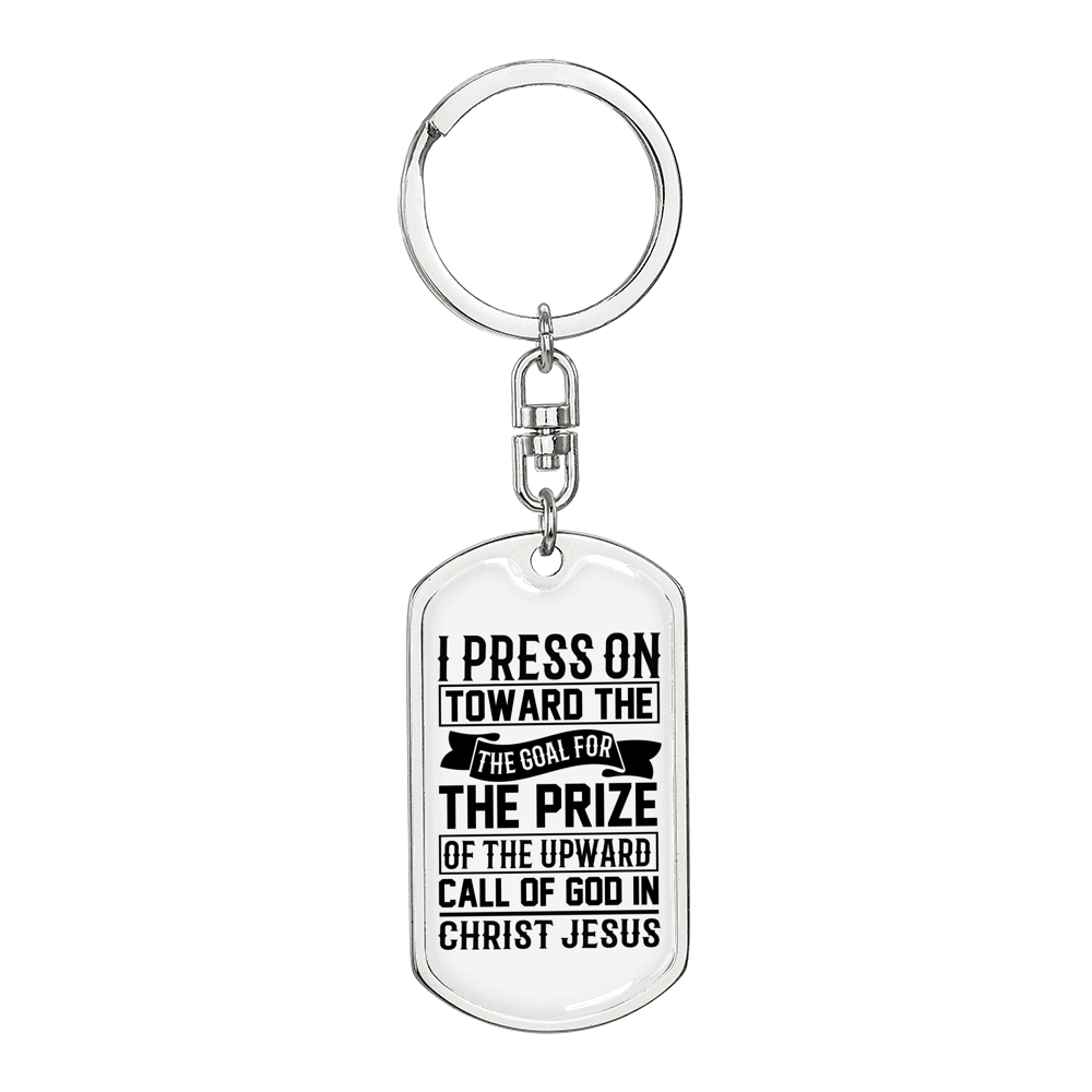 Upward Call Of God Keychain Stainless Steel or 18k Gold Dog Tag Keyring-Express Your Love Gifts
