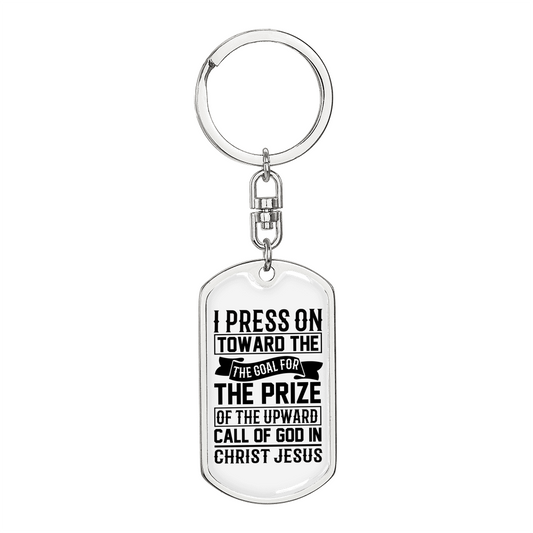 Upward Call Of God Keychain Stainless Steel or 18k Gold Dog Tag Keyring-Express Your Love Gifts