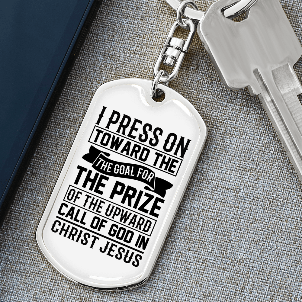 Upward Call Of God Keychain Stainless Steel or 18k Gold Dog Tag Keyring-Express Your Love Gifts