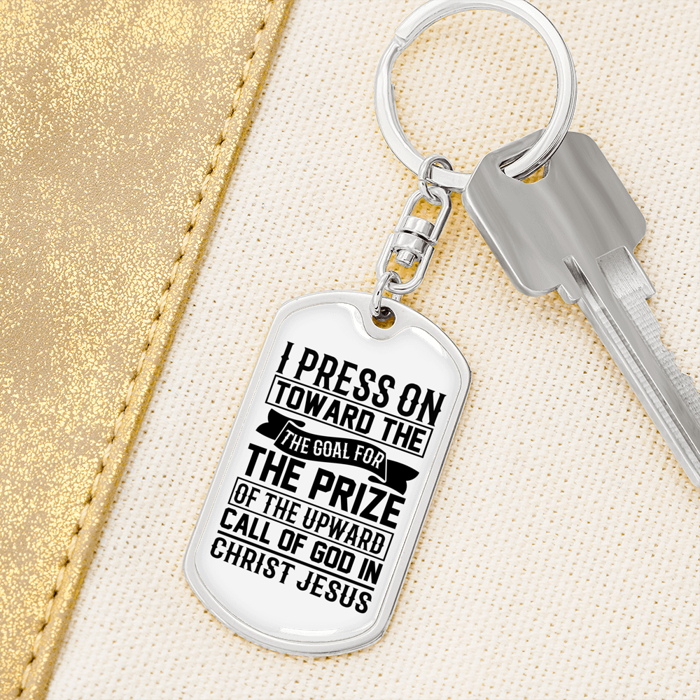 Upward Call Of God Keychain Stainless Steel or 18k Gold Dog Tag Keyring-Express Your Love Gifts