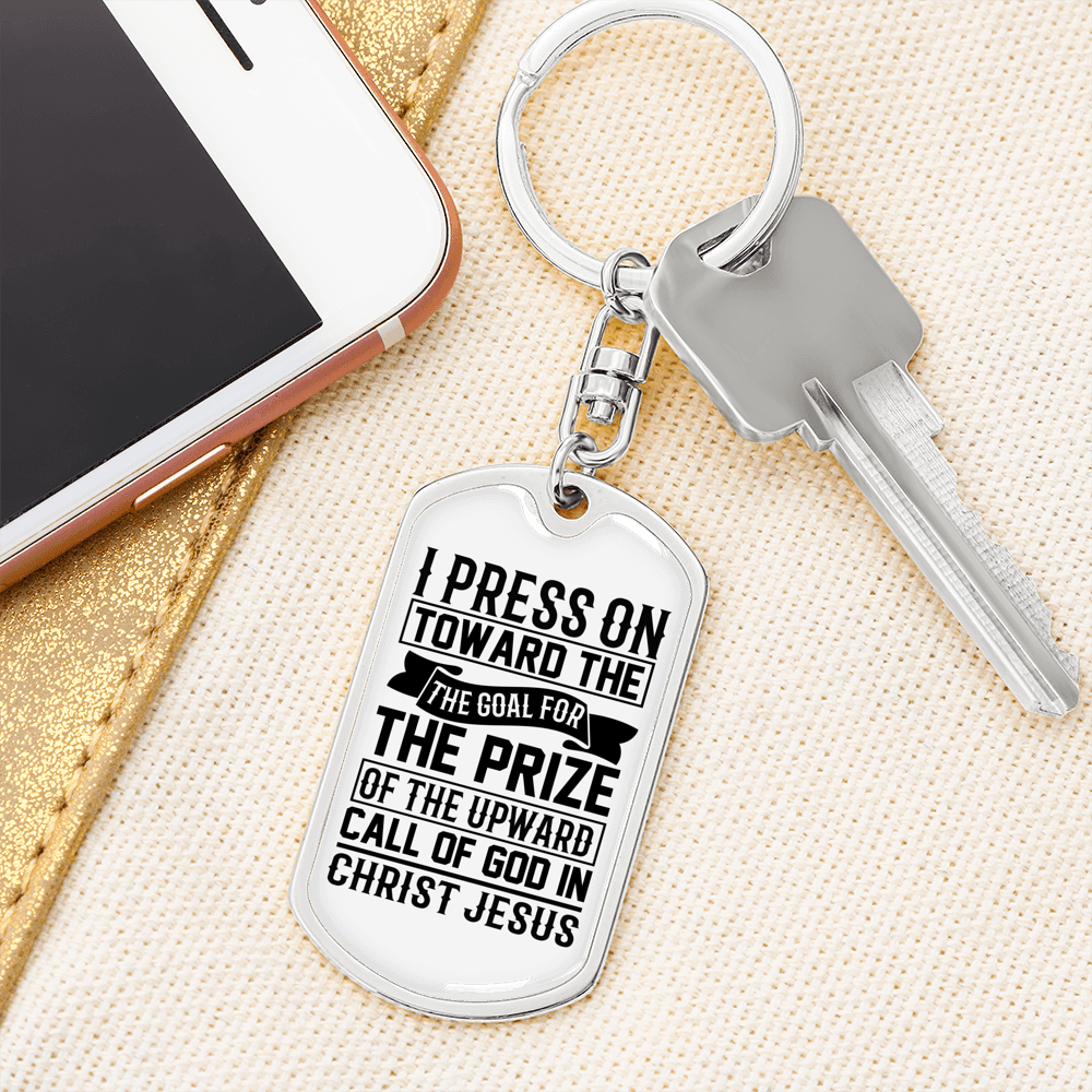 Upward Call Of God Keychain Stainless Steel or 18k Gold Dog Tag Keyring-Express Your Love Gifts
