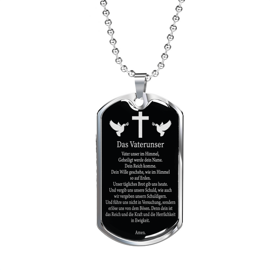 Vater Unser Lords Prayer German Dog Tag Stainless Steel or 18k Gold 24" Chain-Express Your Love Gifts