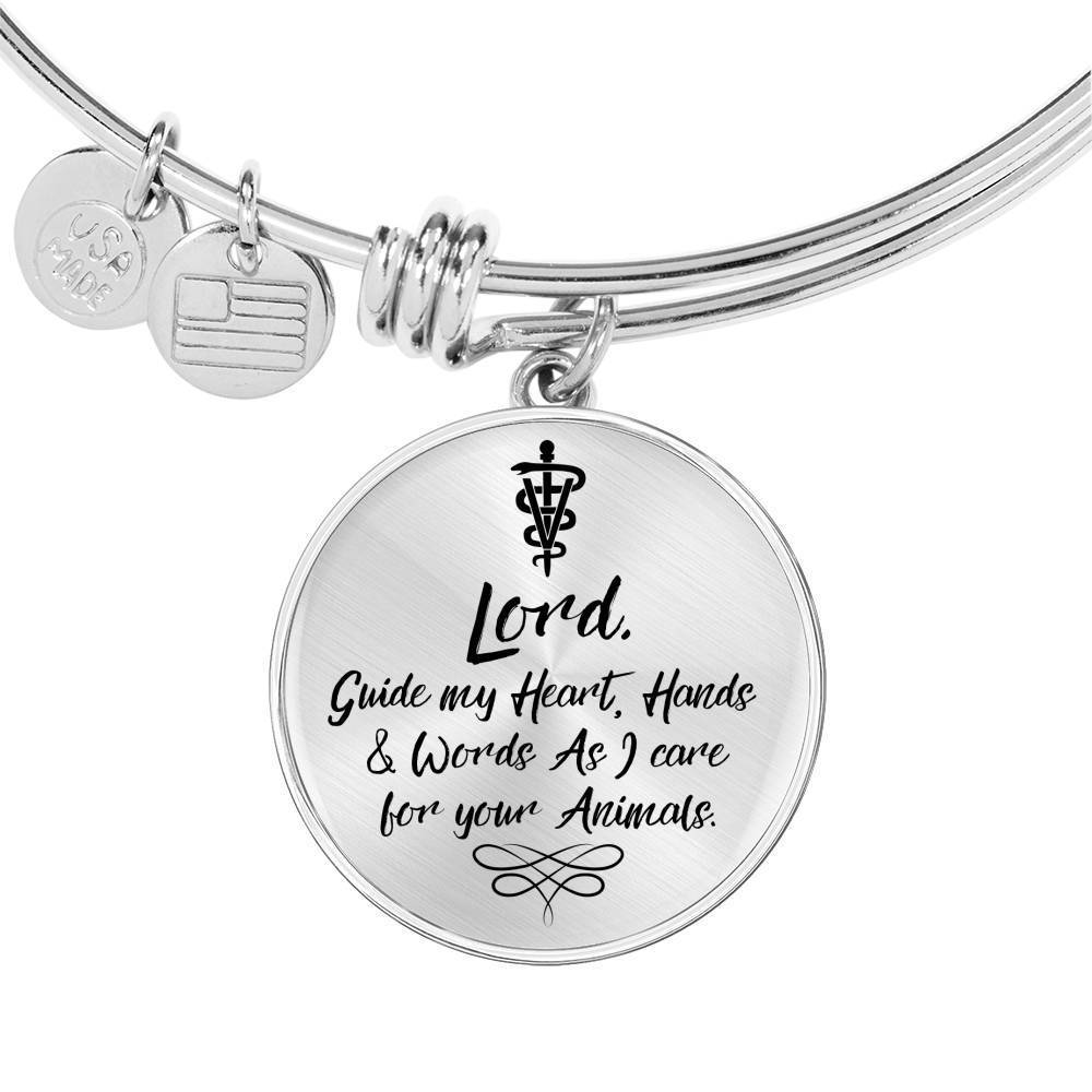 Veterinarians Prayer Caduceus Stainless Steel or 18k Gold Circle Bangle Bracelet - Express Your Love Gifts