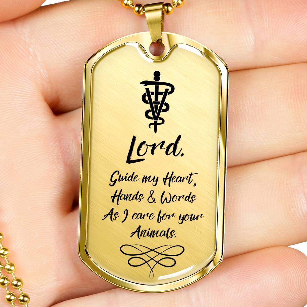 Veterinarians Prayer Vet Necklace Stainless Steel or 18k Gold Dog Tag 24" Chain - Express Your Love Gifts