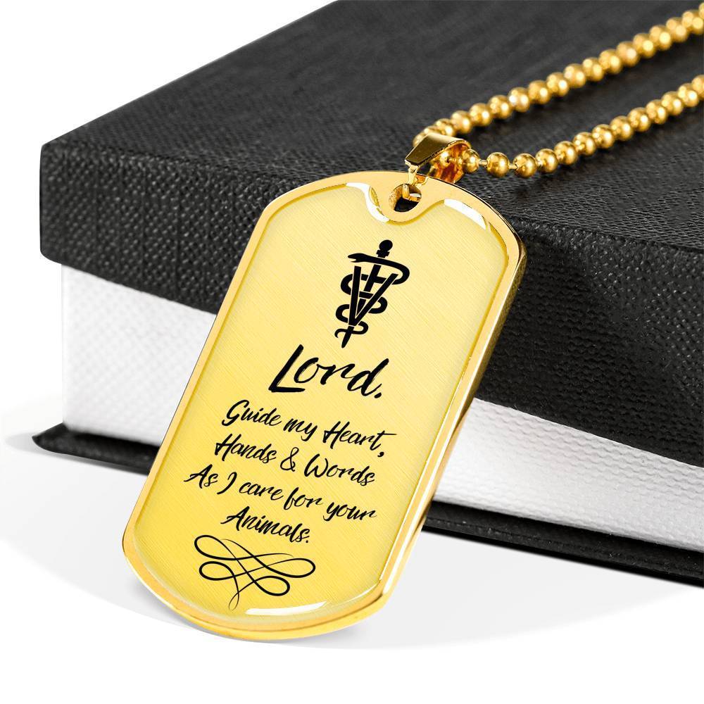 Veterinarians Prayer Vet Necklace Stainless Steel or 18k Gold Dog Tag 24" Chain - Express Your Love Gifts