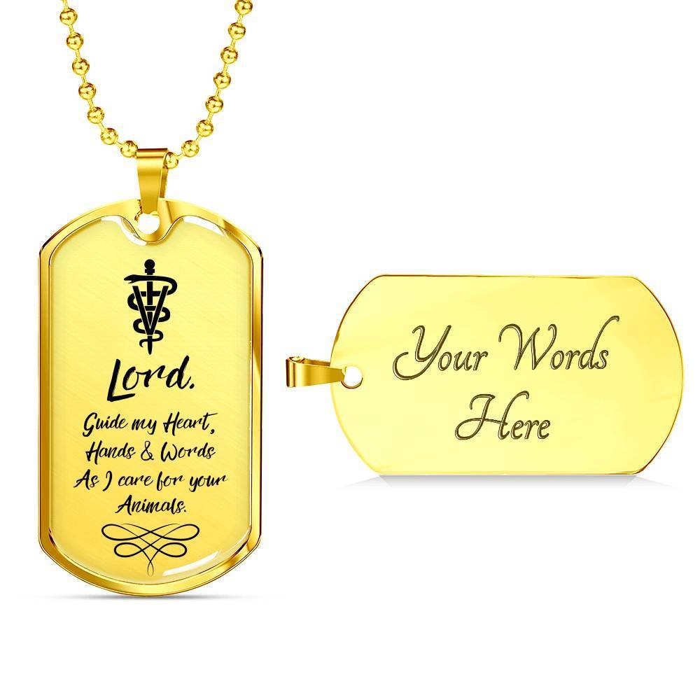 Veterinarians Prayer Vet Necklace Stainless Steel or 18k Gold Dog Tag 24" Chain - Express Your Love Gifts