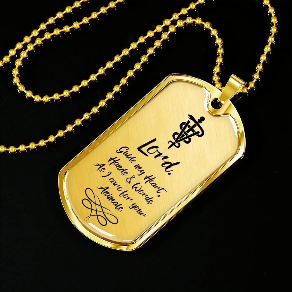 Veterinarians Prayer Vet Necklace Stainless Steel or 18k Gold Dog Tag 24" Chain - Express Your Love Gifts