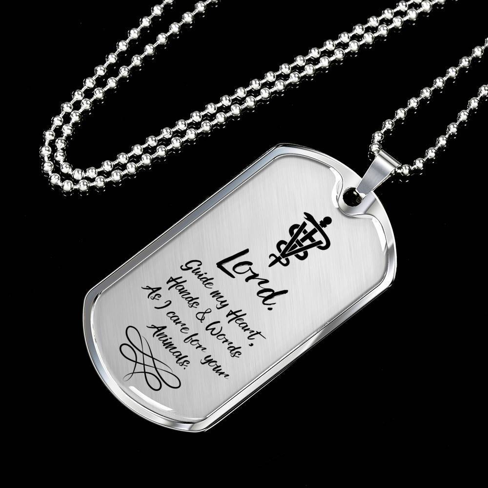 Veterinarians Prayer Vet Necklace Stainless Steel or 18k Gold Dog Tag 24" Chain - Express Your Love Gifts