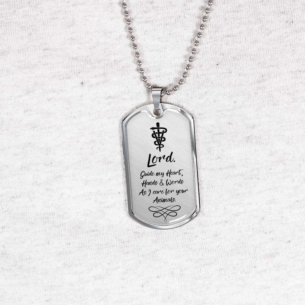 Veterinarians Prayer Vet Necklace Stainless Steel or 18k Gold Dog Tag 24" Chain - Express Your Love Gifts