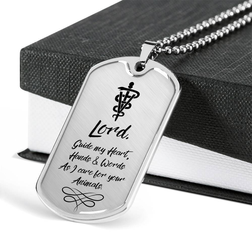Veterinarians Prayer Vet Necklace Stainless Steel or 18k Gold Dog Tag 24" Chain - Express Your Love Gifts